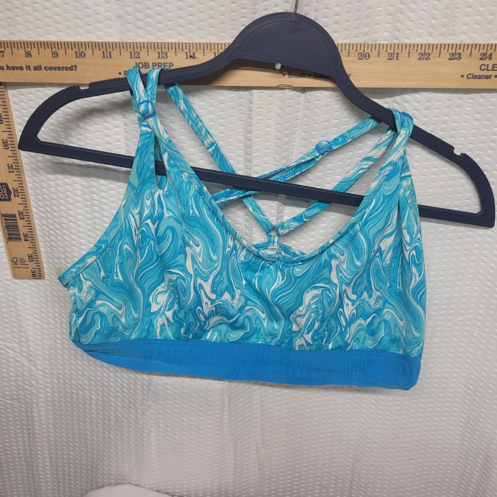 Pink Active Victorias Secret Blue Marble Strappy Back Sports Bra Large